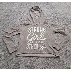 Justice Active Girls Gray Hooded Shirt Glitter Writing